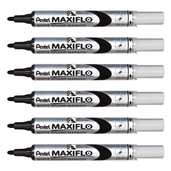 Pentel Maxiflo Whiteboard Markers 4mm Pump Action x 8 (Black)