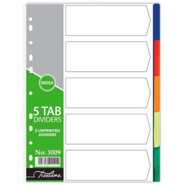 A4 PVC file divider 5 tab numbered