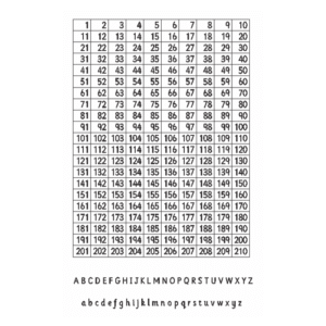 A4 Whiteboard with 1-210 and A-Z Sassoon