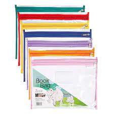 A4 Meeco Clear PVC Book Bag with Zip (Green)
